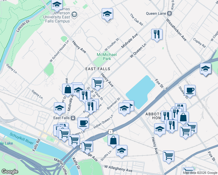 map of restaurants, bars, coffee shops, grocery stores, and more near in Philadelphia
