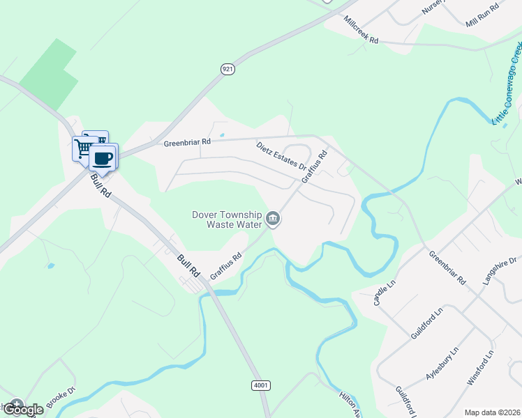 map of restaurants, bars, coffee shops, grocery stores, and more near 315 Westwood Drive in York