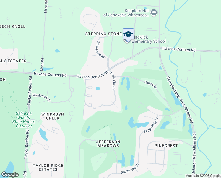 map of restaurants, bars, coffee shops, grocery stores, and more near 6421 Havens Corners Road in Blacklick
