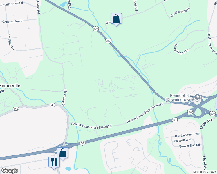 map of restaurants, bars, coffee shops, grocery stores, and more near 4600 Horseshoe Pike in Downingtown