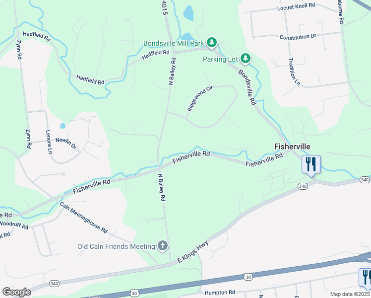 map of restaurants, bars, coffee shops, grocery stores, and more near 3109 Fisherville Road in Coatesville