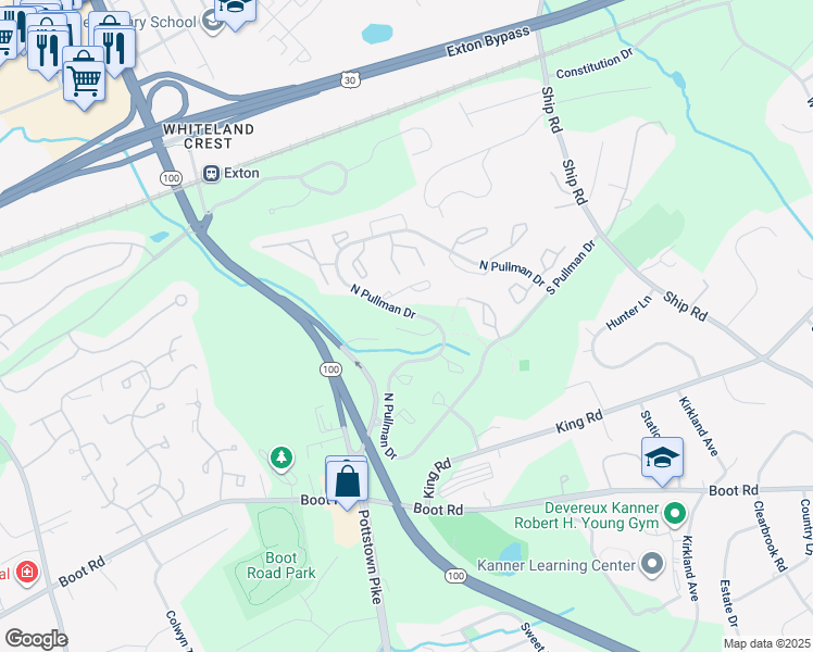 map of restaurants, bars, coffee shops, grocery stores, and more near 274 Walnut Springs Court in West Chester
