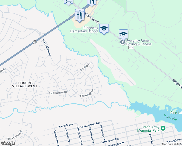 map of restaurants, bars, coffee shops, grocery stores, and more near 45B Sterling Street in Toms River