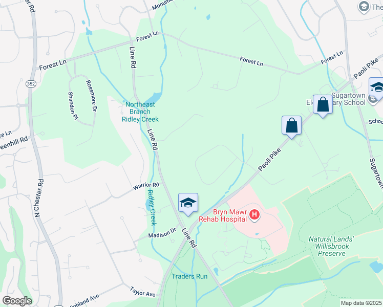 map of restaurants, bars, coffee shops, grocery stores, and more near 10 Fox Ridge Drive in Malvern