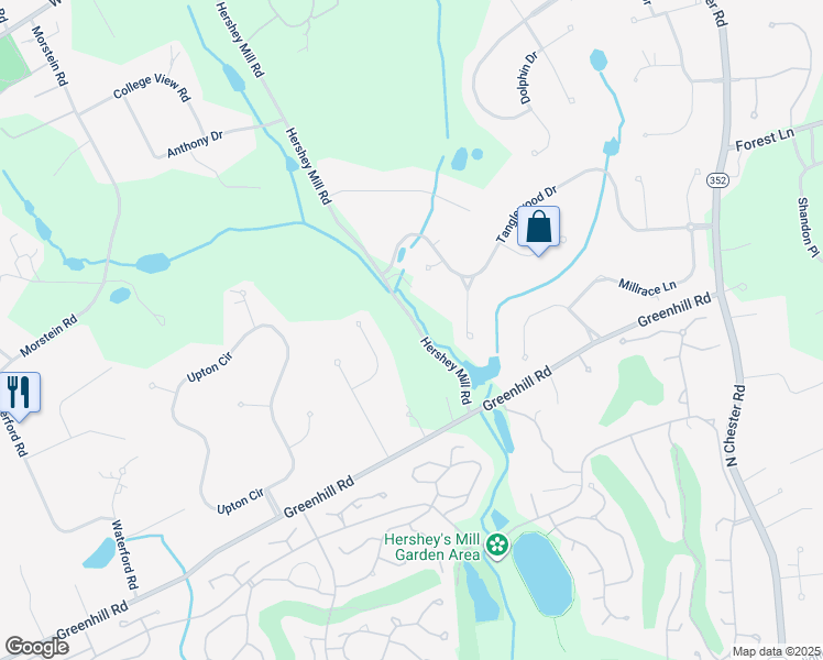 map of restaurants, bars, coffee shops, grocery stores, and more near 1010 Hershey Mill Road in West Chester