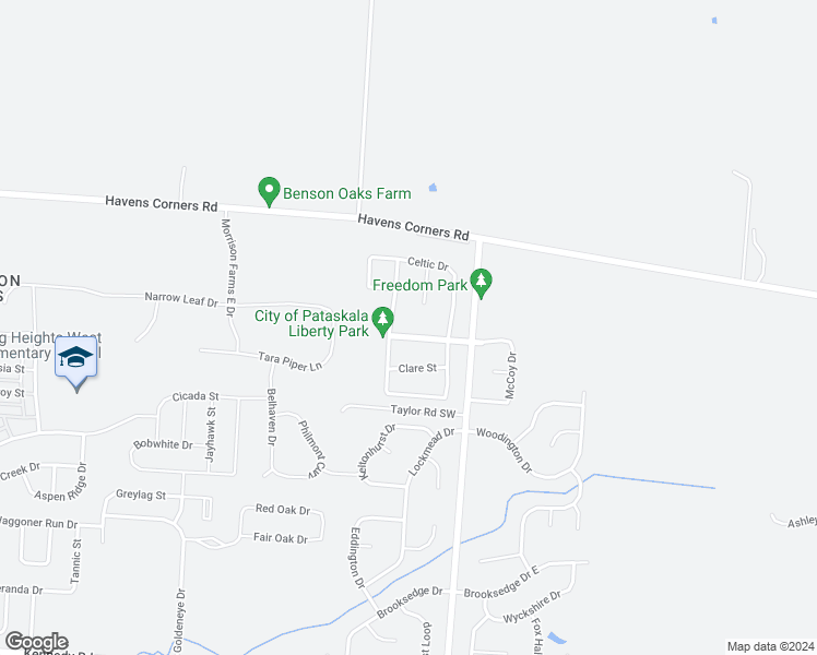 map of restaurants, bars, coffee shops, grocery stores, and more near 1132 Taylor Glen Boulevard in Pataskala