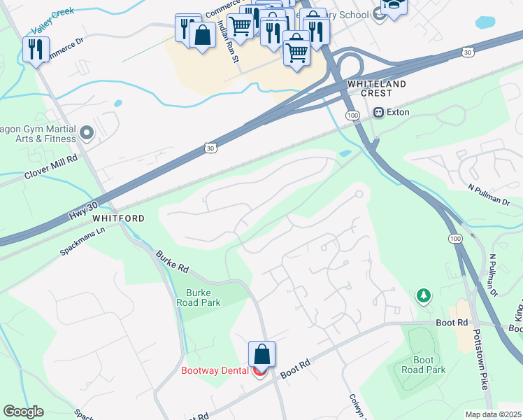 map of restaurants, bars, coffee shops, grocery stores, and more near 198 Fringetree Drive in West Chester