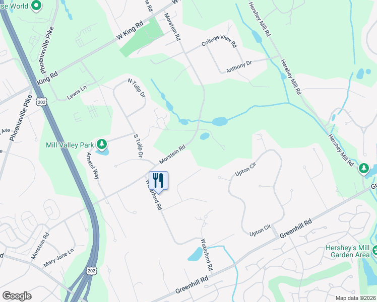 map of restaurants, bars, coffee shops, grocery stores, and more near 1416 Morstein Road in West Chester