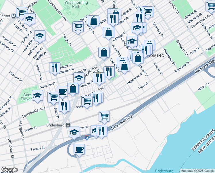 map of restaurants, bars, coffee shops, grocery stores, and more near 5535 Torresdale Avenue in Philadelphia