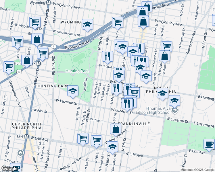 map of restaurants, bars, coffee shops, grocery stores, and more near in Philadelphia