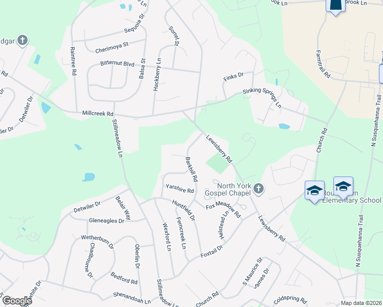 map of restaurants, bars, coffee shops, grocery stores, and more near 2874 Bark Hill Road in York