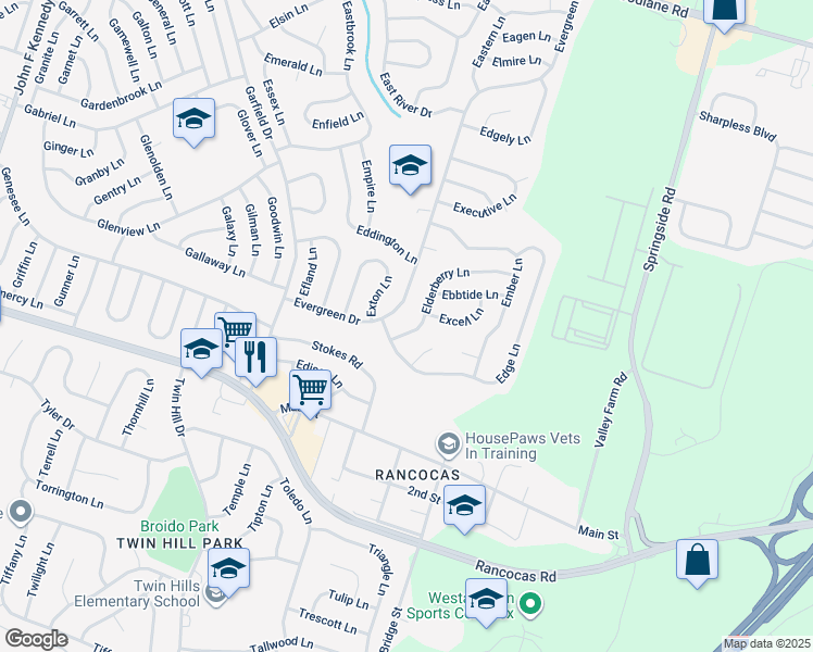 map of restaurants, bars, coffee shops, grocery stores, and more near 10 Elderberry Lane in Willingboro