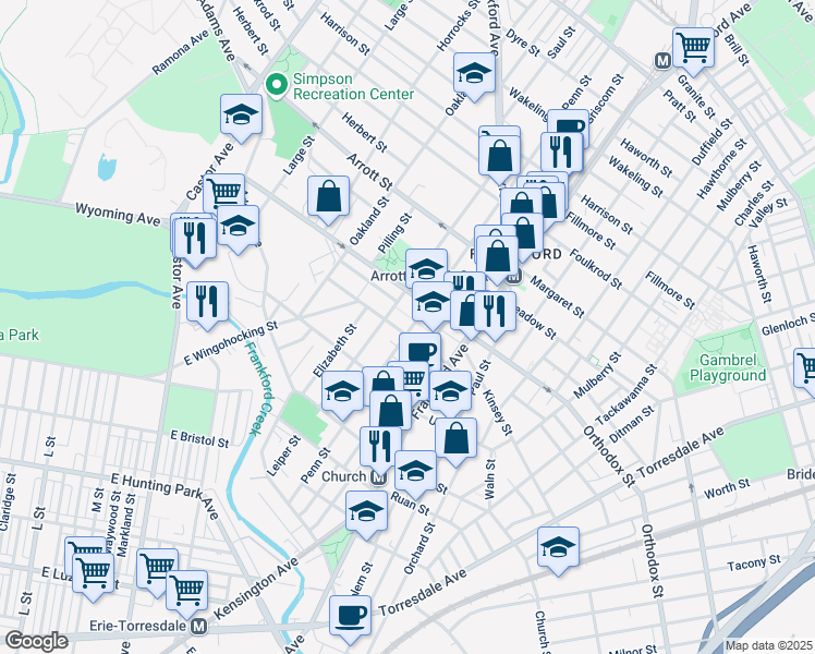 map of restaurants, bars, coffee shops, grocery stores, and more near 1427 Sellers Street in Philadelphia