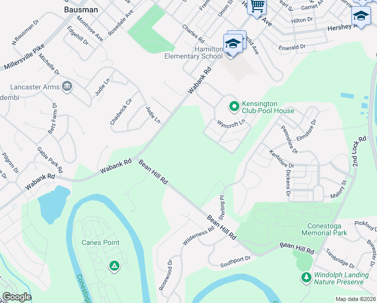 map of restaurants, bars, coffee shops, grocery stores, and more near 1330 Wabank Road in Lancaster