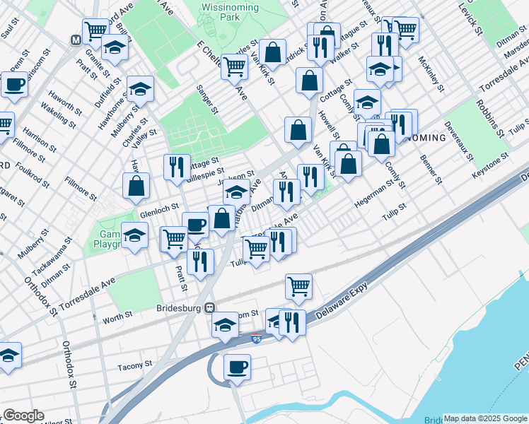 map of restaurants, bars, coffee shops, grocery stores, and more near 2062 Fraley Street in Philadelphia