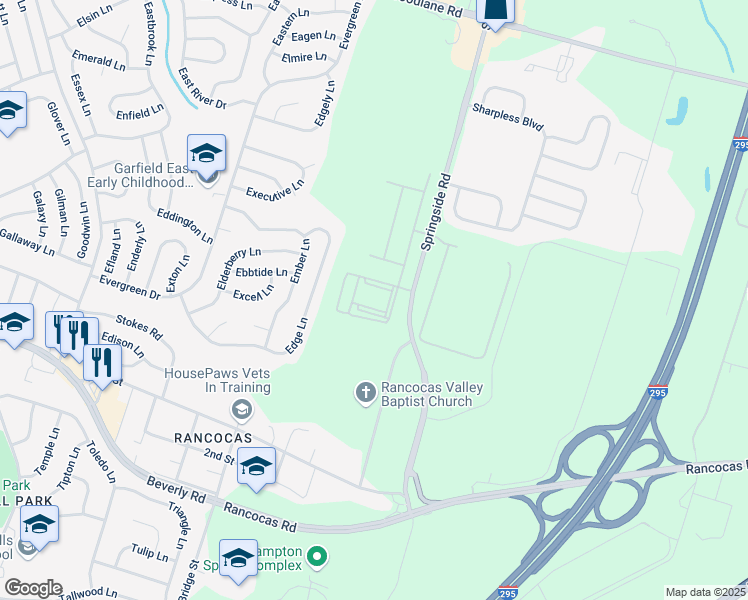 map of restaurants, bars, coffee shops, grocery stores, and more near 1200 Felix Way in Westampton