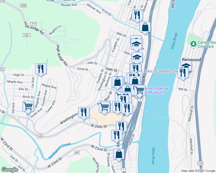 map of restaurants, bars, coffee shops, grocery stores, and more near 3254 Monroe Street in Bellaire