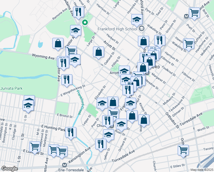 map of restaurants, bars, coffee shops, grocery stores, and more near in Philadelphia