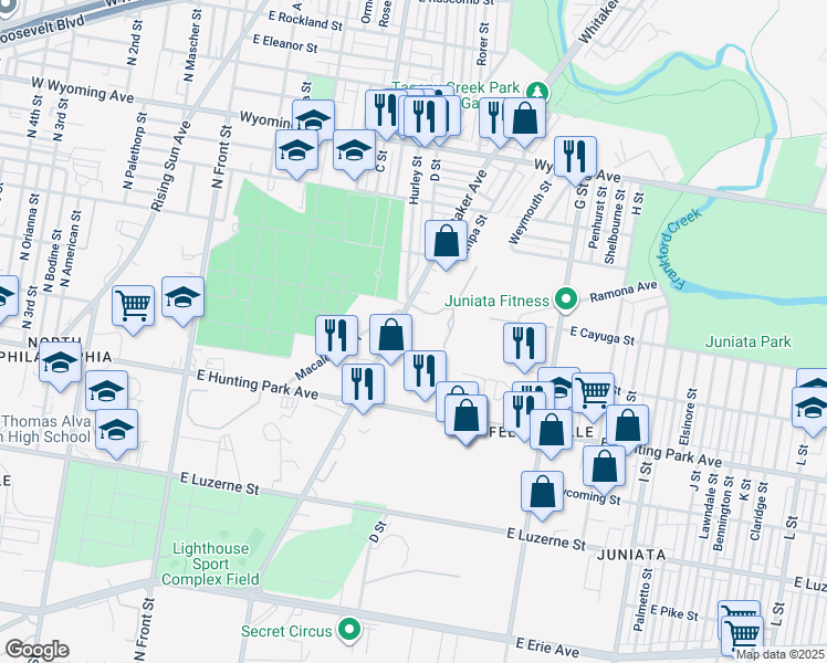 map of restaurants, bars, coffee shops, grocery stores, and more near 4343 Whitaker Avenue in Philadelphia