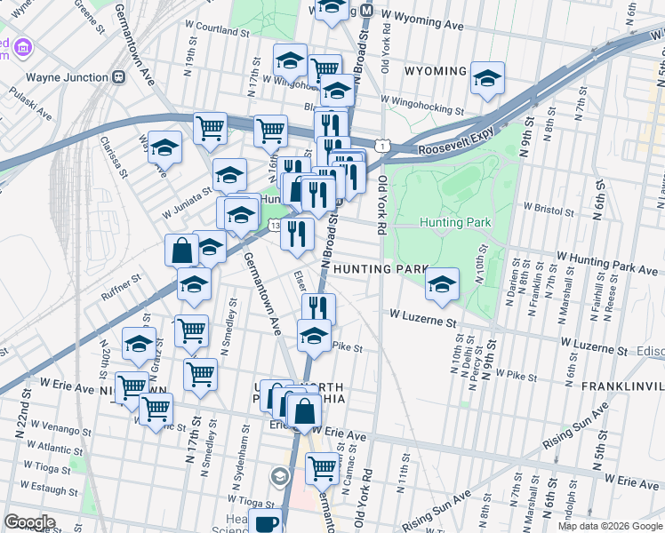 map of restaurants, bars, coffee shops, grocery stores, and more near in Philadelphia