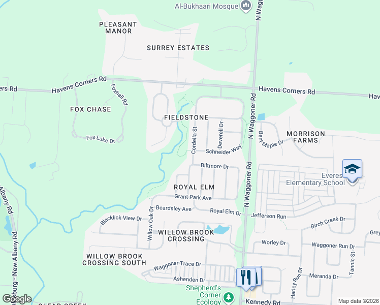 map of restaurants, bars, coffee shops, grocery stores, and more near 2725 Cordella Street in Blacklick