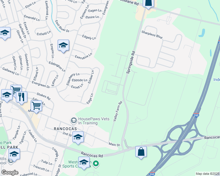 map of restaurants, bars, coffee shops, grocery stores, and more near 504 Felix Way in Westampton