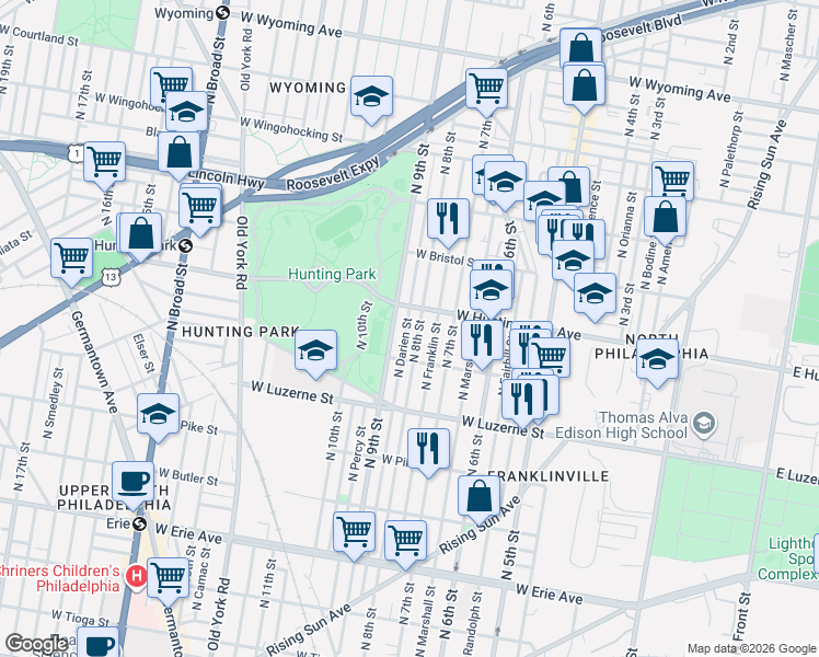 map of restaurants, bars, coffee shops, grocery stores, and more near in Philadelphia