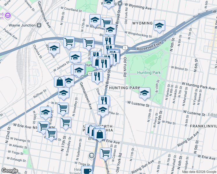 map of restaurants, bars, coffee shops, grocery stores, and more near in Philadelphia