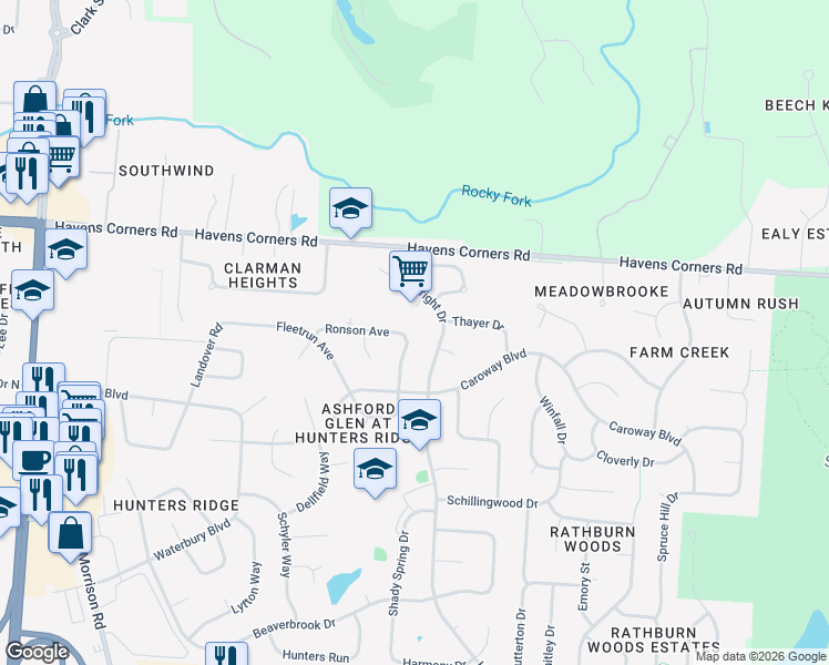 map of restaurants, bars, coffee shops, grocery stores, and more near 822 Ronson Avenue in Columbus