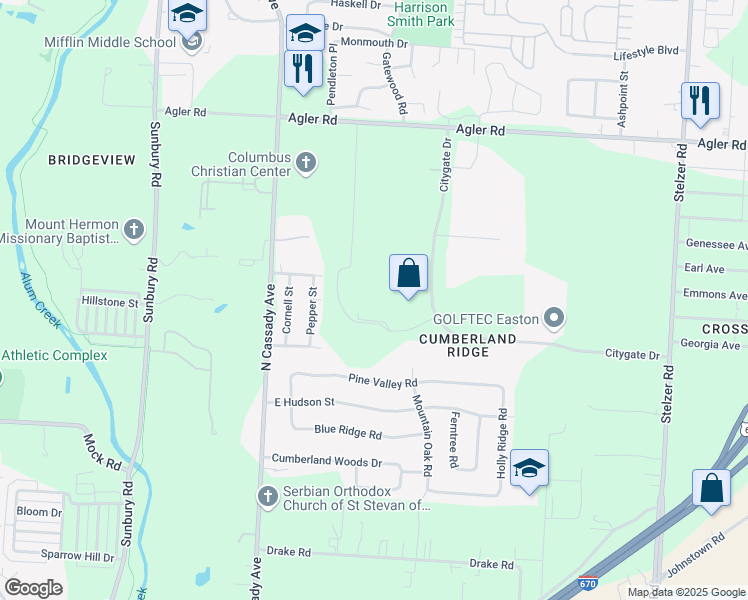 map of restaurants, bars, coffee shops, grocery stores, and more near in Columbus