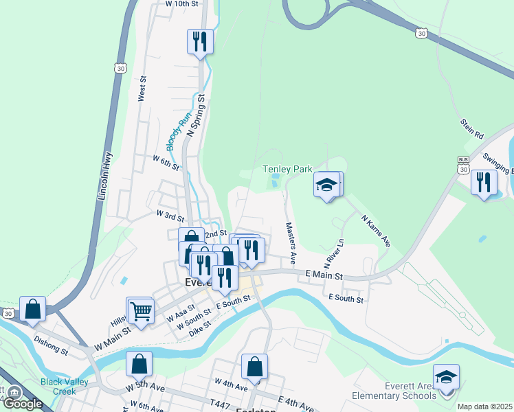 map of restaurants, bars, coffee shops, grocery stores, and more near 2 Hilltop Street in Everett
