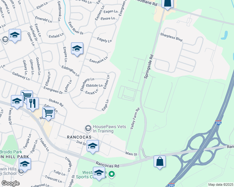 map of restaurants, bars, coffee shops, grocery stores, and more near 504 Felix Way in Westampton Township
