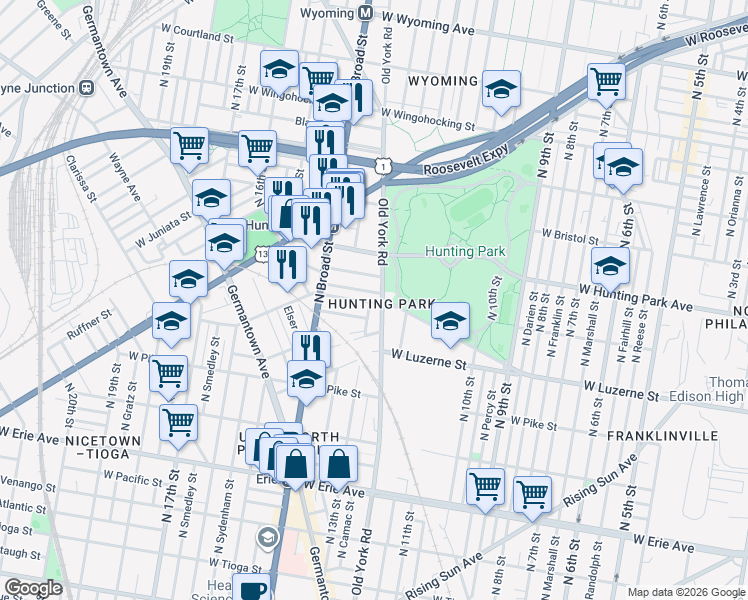 map of restaurants, bars, coffee shops, grocery stores, and more near in Philadelphia