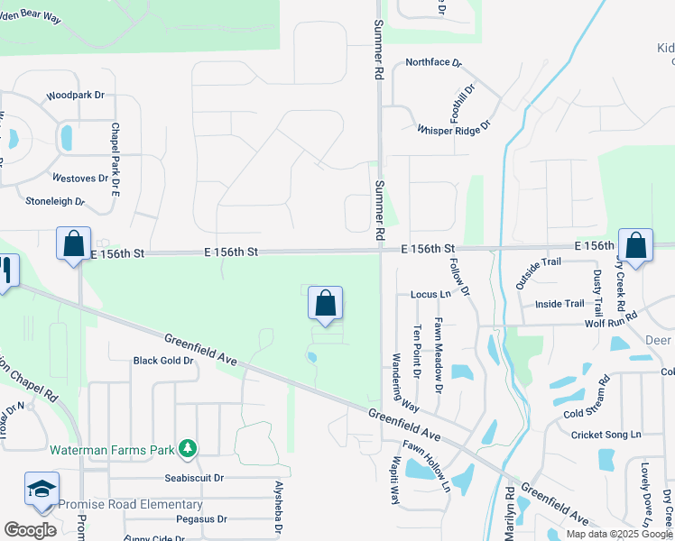 map of restaurants, bars, coffee shops, grocery stores, and more near 11693 East 156th Street in Noblesville