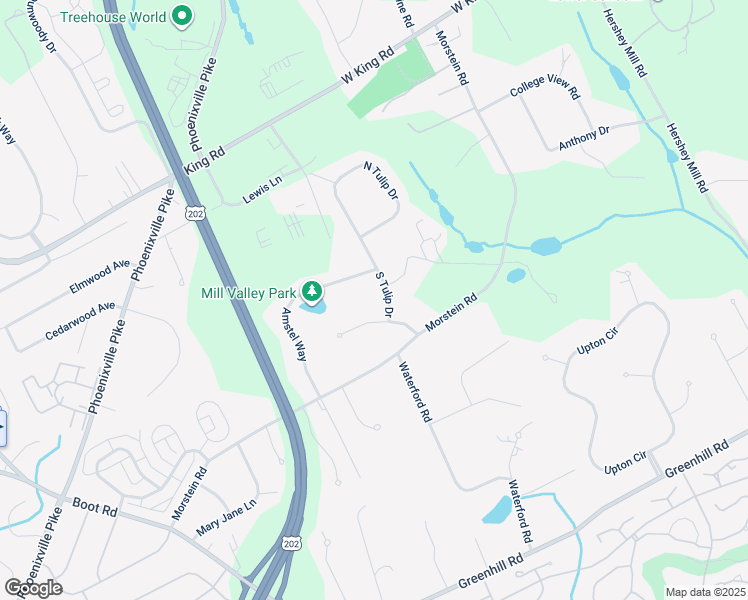 map of restaurants, bars, coffee shops, grocery stores, and more near 1308 South Tulip Drive in West Chester