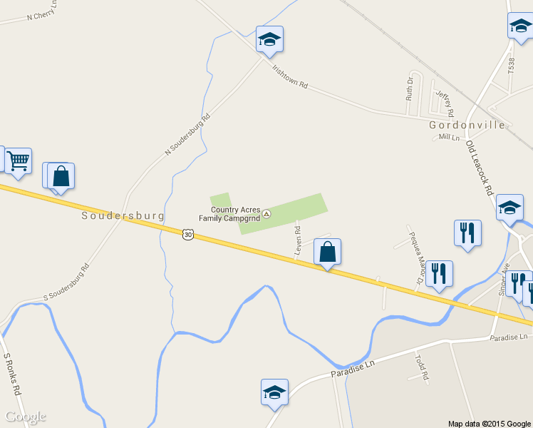 map of restaurants, bars, coffee shops, grocery stores, and more near 20 Leven Road in Gordonville