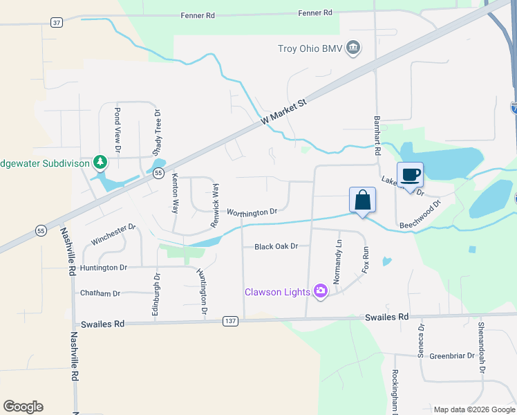 map of restaurants, bars, coffee shops, grocery stores, and more near 2335 Wade Place in Troy