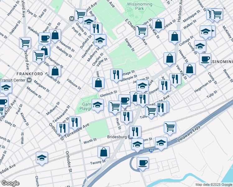 map of restaurants, bars, coffee shops, grocery stores, and more near 2021 Granite Street in Philadelphia