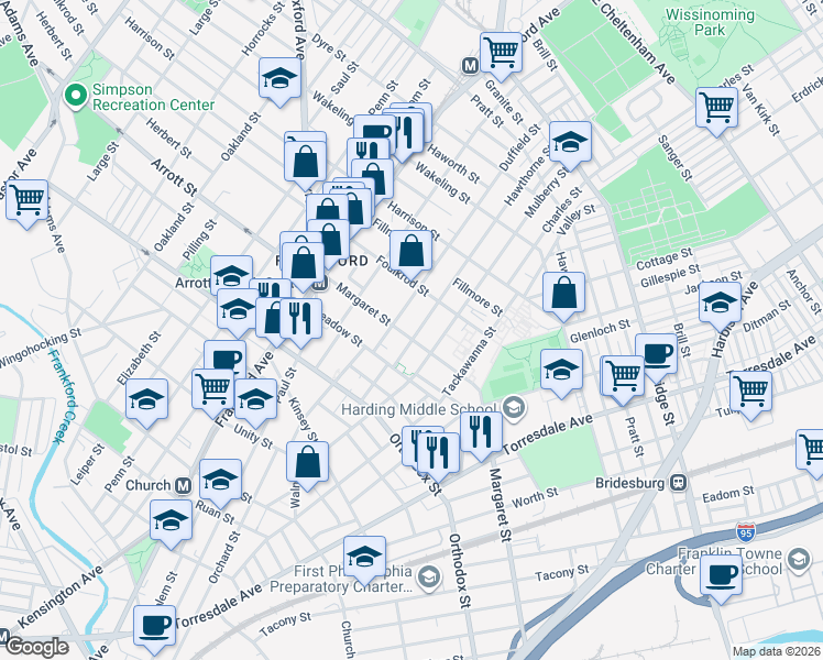 map of restaurants, bars, coffee shops, grocery stores, and more near 4737 Hawthorne Street in Philadelphia