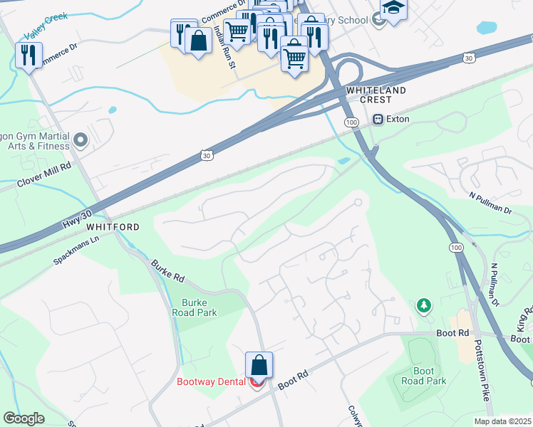 map of restaurants, bars, coffee shops, grocery stores, and more near 188 Fringetree Drive in West Chester