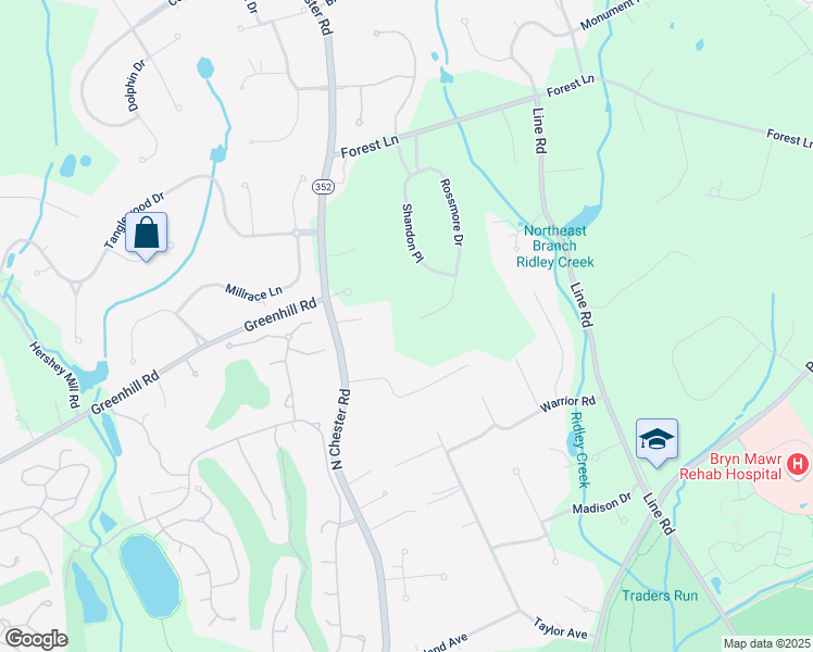 map of restaurants, bars, coffee shops, grocery stores, and more near 122 Rossmore Drive in Malvern
