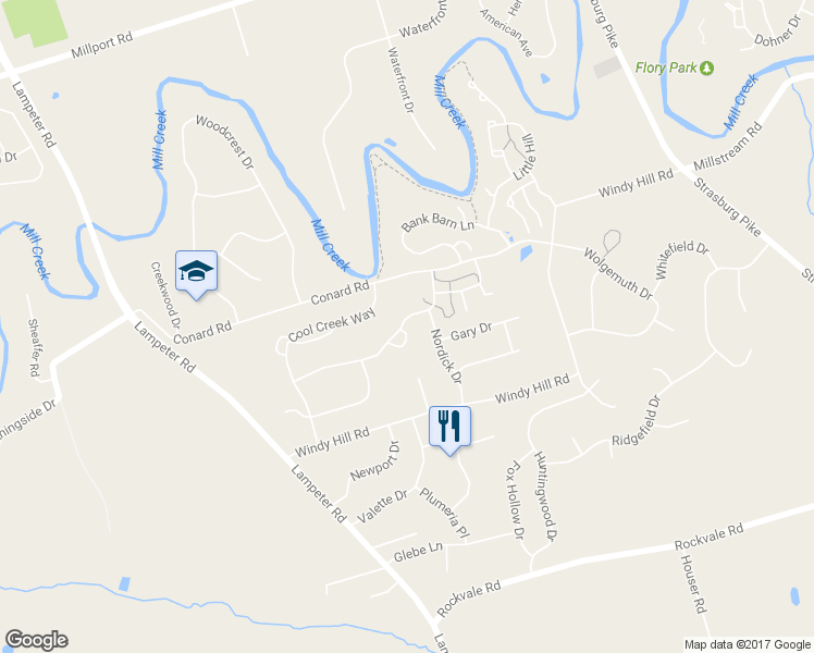map of restaurants, bars, coffee shops, grocery stores, and more near 20 Myers Crossing in Lancaster