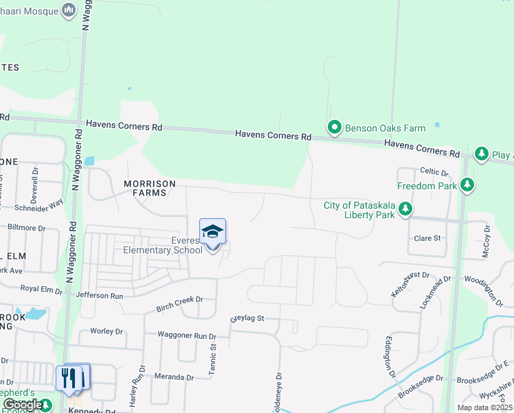 map of restaurants, bars, coffee shops, grocery stores, and more near 1369 Twelve Oaks Court in Blacklick