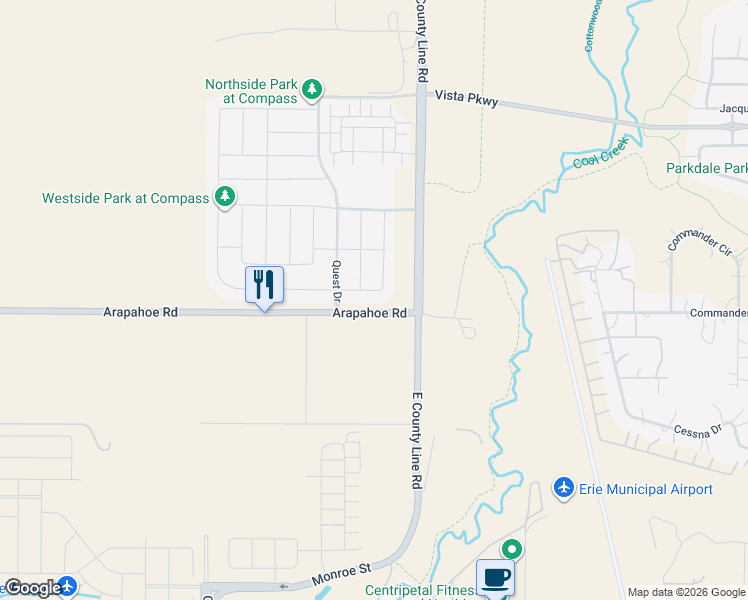 map of restaurants, bars, coffee shops, grocery stores, and more near 590 Grenville Circle in Erie