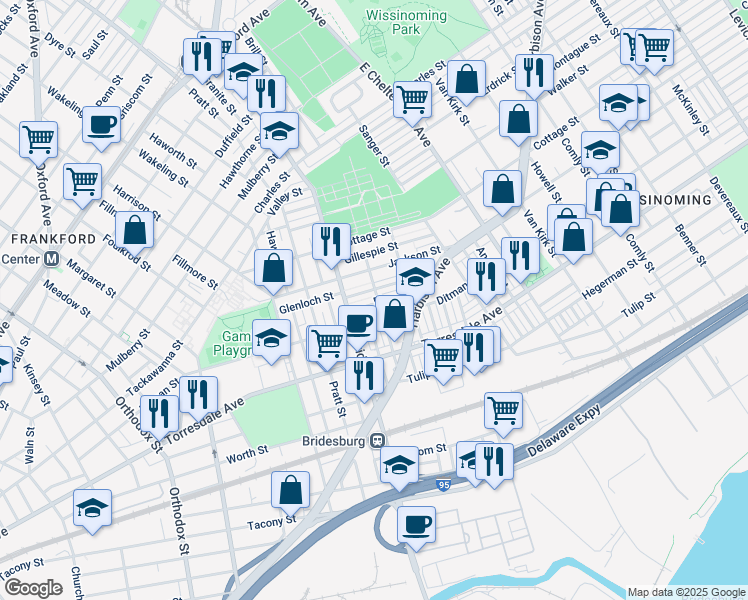 map of restaurants, bars, coffee shops, grocery stores, and more near 5242 Burton St in Philadelphia