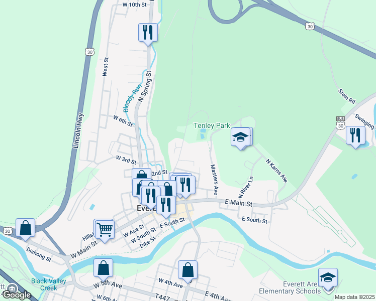 map of restaurants, bars, coffee shops, grocery stores, and more near 2 Hilltop Street in Everett