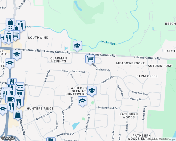 map of restaurants, bars, coffee shops, grocery stores, and more near 822 Ronson Avenue in Columbus