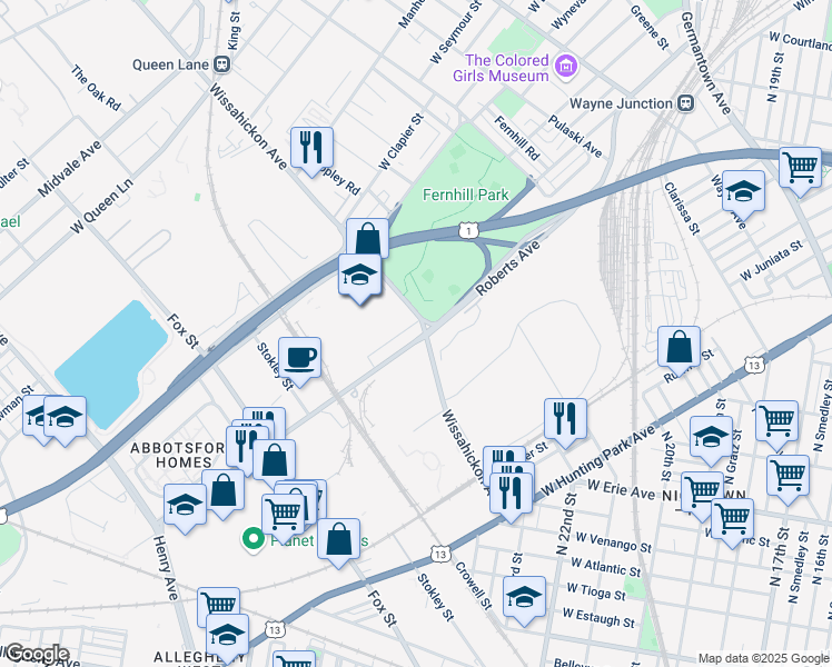 map of restaurants, bars, coffee shops, grocery stores, and more near 2621 Deacon Street in Philadelphia