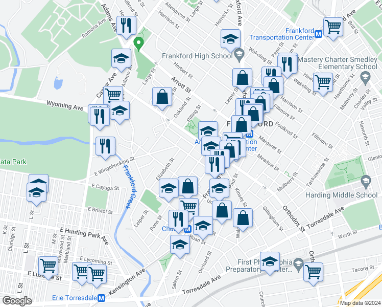 map of restaurants, bars, coffee shops, grocery stores, and more near 1401 Sellers Street in Philadelphia