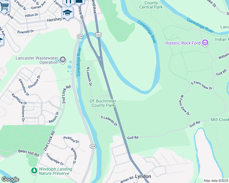 map of restaurants, bars, coffee shops, grocery stores, and more near 1221 Willow Street Pike in Lancaster